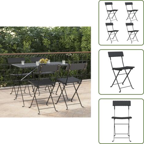 Sedie da terrazza - vidaXL Sedie Pieghevoli da Bistrò 4 pz Nere Polyrattan e Acciaio - Sedie in rattan