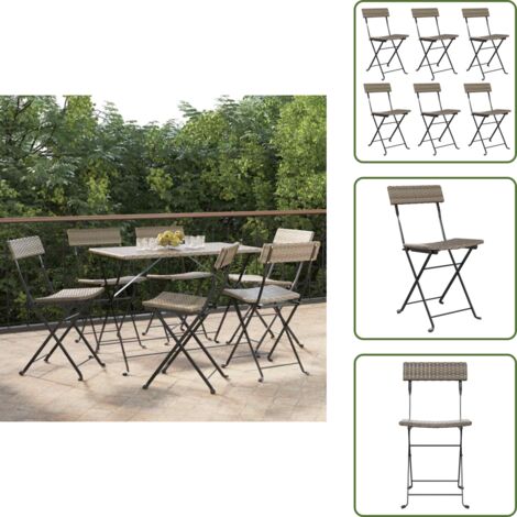 Sedie da terrazza - vidaXL Sedie Pieghevoli da Bistrò 6 pz Grigie Polyrattan e Acciaio - Sedie in rattan