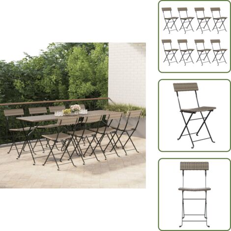 Sedie da terrazza - vidaXL Sedie Pieghevoli da Bistrò 8 pz Grigie Polyrattan e Acciaio - Sedie in rattan