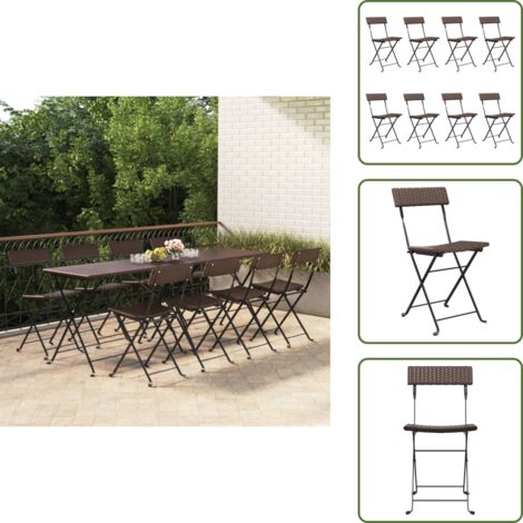 Sedie da terrazza - vidaXL Sedie Pieghevoli da Bistrò 8 pz Marroni Polyrattan e Acciaio - Rattan PE