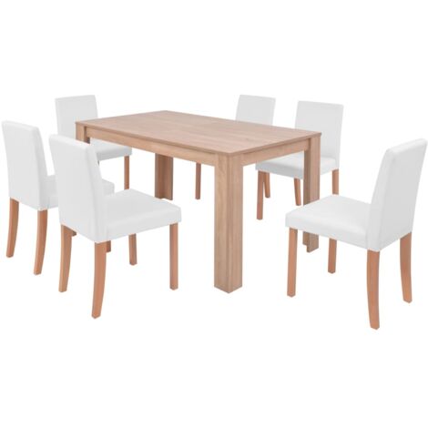 Sedie e Tavolo Pranzo 7 pz in Pelle Artificiale Quercia Crema vidaXL