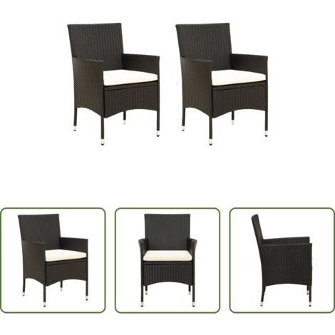 Sedie esterne -  Sedie da Giardino 2 pz con Cuscini in Polyrattan Nere