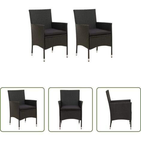 Sedie esterne -  Sedie da Giardino con Cuscini 2 pz in Polyrattan Nere