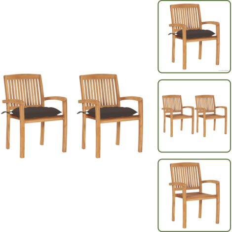 Sedie esterne - vidaXL Sedie da Giardino 2 pz Cuscini Grigio Talpa in Teak Massello - Mobili da giardino