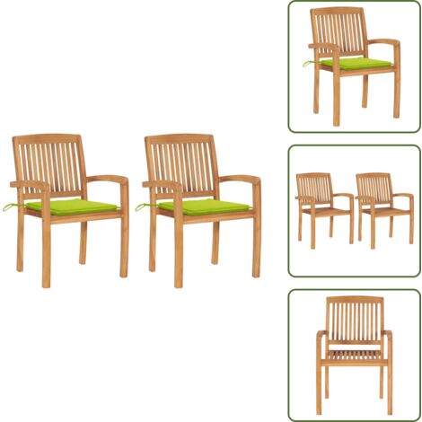 Sedie esterne - vidaXL Sedie da Giardino 2 pz Cuscini Verde Brillante in Legno di Teak - Cuscini in poliestere