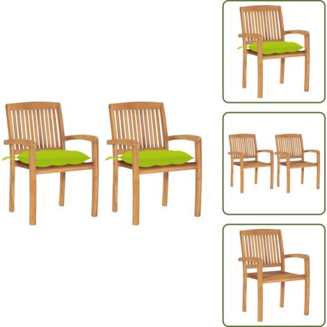Sedie esterne - vidaXL Sedie da Giardino 2pz Cuscini Verde Brillante Teak Massello - Mobili da giardino