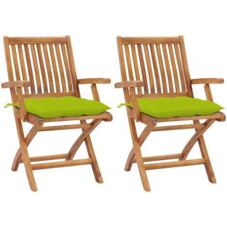 Sedie Giardino 2 pz e Cuscini Verde Brillante Massello di Teak vidaXL