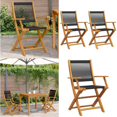 Sedie Giardino 2 pz Nere Legno Massello Acacia e Polipropilene - Sedie da esterno - Sedie in legno