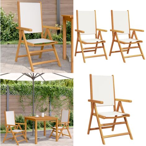 Sedie Giardino 2pz Bianco Crema Legno Massello Acacia e Tessuto - Sedie pieghevoli - Sedie da esterno