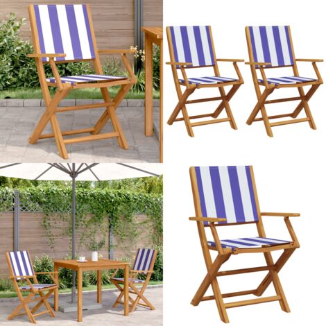 Sedie Giardino 2pz Blu e Bianco Legno Massello Acacia e Tessuto - Sedie da esterno - Sedie in legno