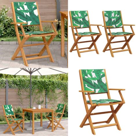 Sedie Giardino 2pz Motivo Foglia Legno Massello Acacia Tessuto - Sedie da esterno - Sedie in legno