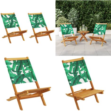 Sedie Giardino 2pz Motivo Foglia Legno Massello Acacia Tessuto - Sedie da esterno - Sedie in legno
