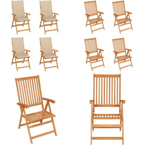 Sedie Giardino 4 pz con Cuscini Beige in Massello di Teak - Sedie in legno - Sedie pieghevoli