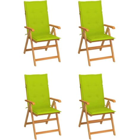 Sedie Giardino 4 pz e Cuscini Verde Brillante Massello di Teak vidaXL