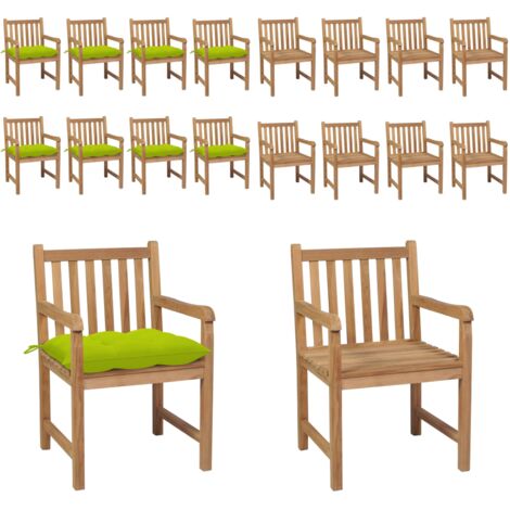 Sedie Giardino 8 pz con Cuscini Verde Brillante Massello Teak - Sedie in legno teak - Sedie da giardino con cuscino