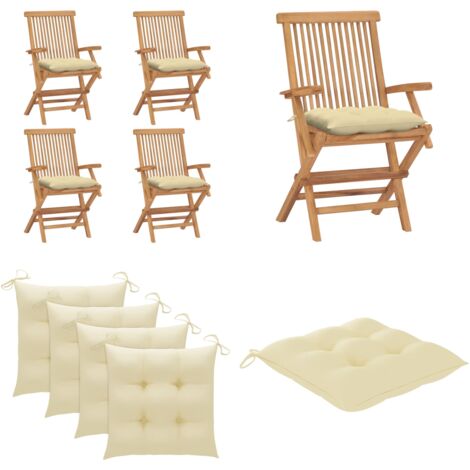 Sedie Giardino con Cuscini Bianco Crema 4pz Legno Massello Teak - Sedie in legno - Sedie pieghevoli
