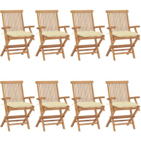 Sedie Giardino con Cuscini Bianco Crema 8pz Legno Massello Teak vidaXL