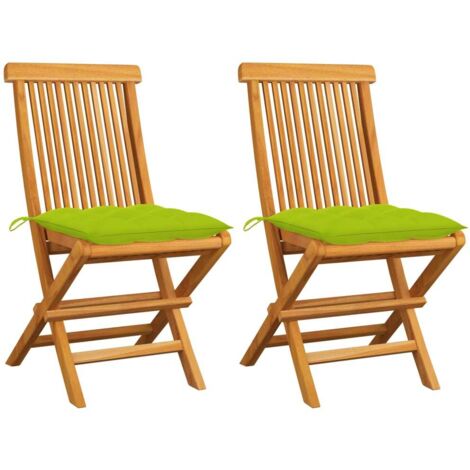 Sedie Giardino e Cuscini Verde Brillante 2 pz Massello di Teak vidaXL