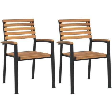 Sedie Giardino Impilabili 2 pz Legno Massello Acacia e Metallo vidaXL