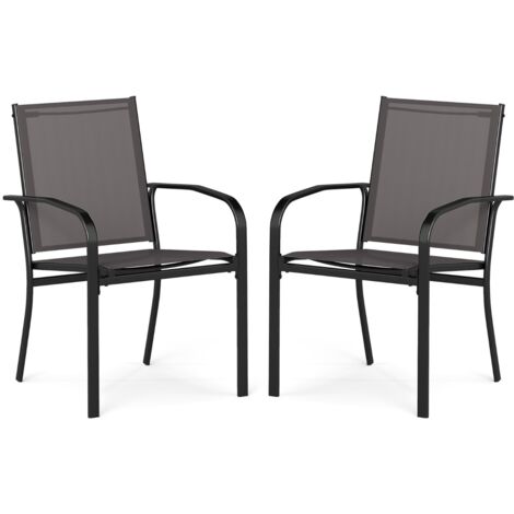 Sedie giardino impilabili tessuto traspirante braccioli mobili bistro prato Set sedie pranzo esterni 2 Grigio