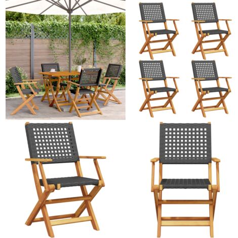 Sedie Giardino Pieghevoli 4 pz Nere Polyrattan e Legno Massello - Sedie da esterno - Sedie in rattan