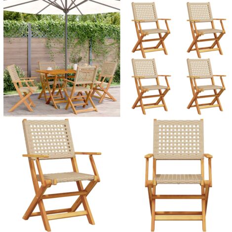 Sedie Giardino Pieghevoli 4pz Beige Polyrattan e Legno Massello - Sedie da esterno - Sedie in rattan