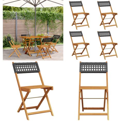 Sedie Giardino Pieghevoli 4pz Nere Polyrattan e Legno Massello - Sedie da esterno - Sedie in rattan