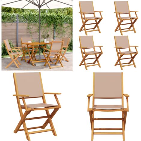 Sedie Giardino Pieghevoli 4pz Tortora Tessuto e Legno Massello - Sedie da giardino - Sedie pieghevoli
