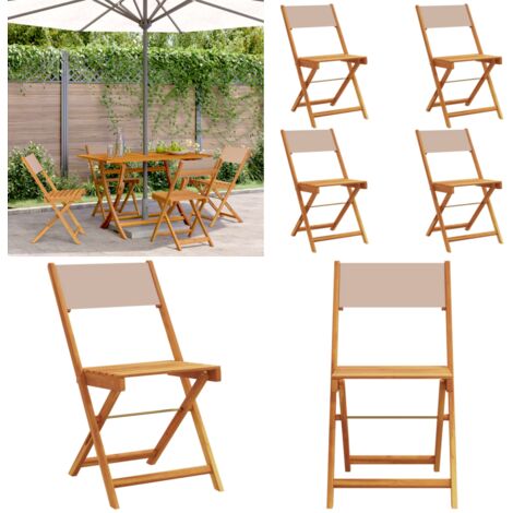 Sedie Giardino Pieghevoli 4pz Tortora Tessuto e Legno Massello - Sedie da giardino - Sedie pieghevoli