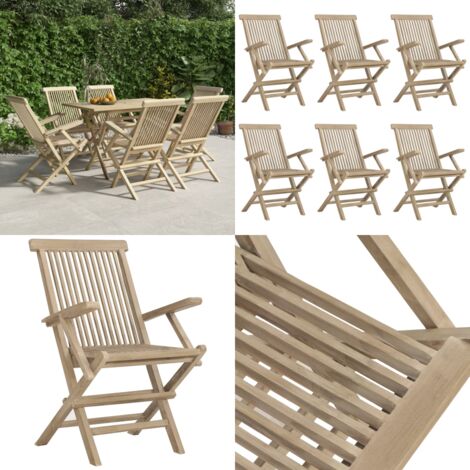 Sedie Giardino Pieghevoli 6pz Grigie 56x61x89 cm Massello Teak - Sedie pieghevoli - Teak