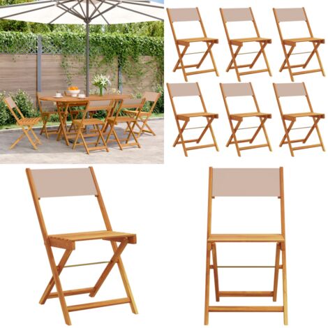 Sedie Giardino Pieghevoli 6pz Tortora Tessuto e Legno Massello - Sedie da giardino - Sedie pieghevoli