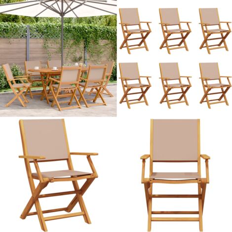 Sedie Giardino Pieghevoli 6pz Tortora Tessuto e Legno Massello - Sedie da giardino - Sedie pieghevoli