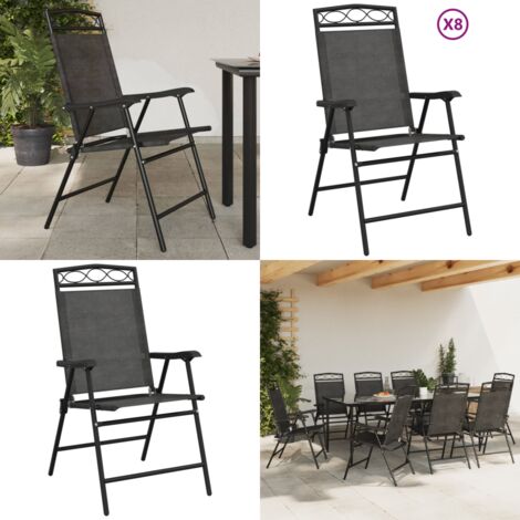 Sedie Giardino Pieghevoli 8 pz Acciaio Grigio Mélange Textilene - Sedie pieghevoli - Sedie da esterno
