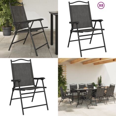 Sedie Giardino Pieghevoli 8 pz Acciaio Grigio Mélange Textilene - Sedie pieghevoli - Sedie da esterno