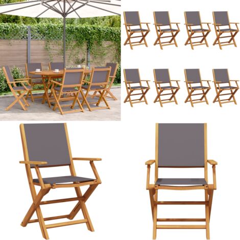 Sedie Giardino Pieghevoli 8pz Antracite Tessuto Legno Massello - Sedie pieghevoli - Sedie da esterno