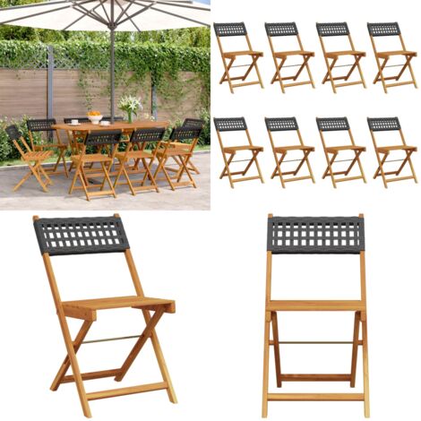 Sedie Giardino Pieghevoli 8pz Nere Polyrattan e Legno Massello - Sedie da giardino in legno - Sedie da giardino in rattan