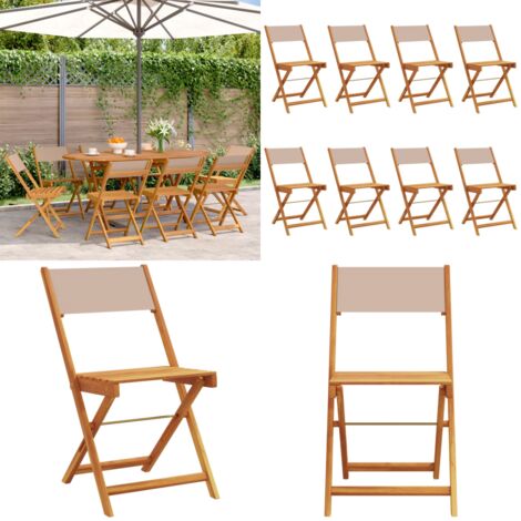 Sedie Giardino Pieghevoli 8pz Tortora Tessuto e Legno Massello - Sedie da giardino - Sedie pieghevoli