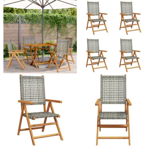 Sedie Giardino Reclinabili 4pz Grigie Polyrattan Legno Massello - Sedie da giardino in legno - Sedie da giardino in rattan