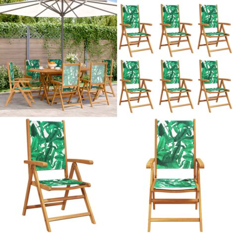 Sedie Giardino Reclinabili 6 pz Verdi Tessuto e Legno Massello - Sedie da esterno - Sedie pieghevoli