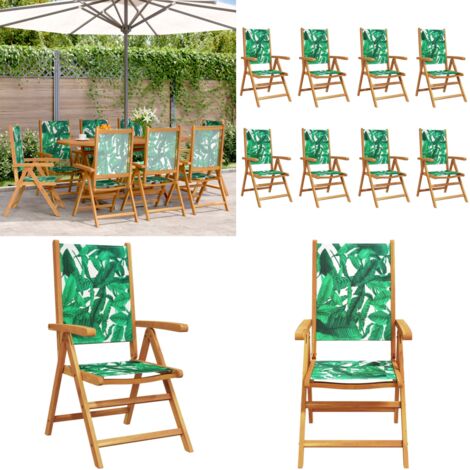 Sedie Giardino Reclinabili 8 pz VerdiTessuto e Legno Massello - Sedie da giardino in legno - Sedie da giardino con funzione reclinabile