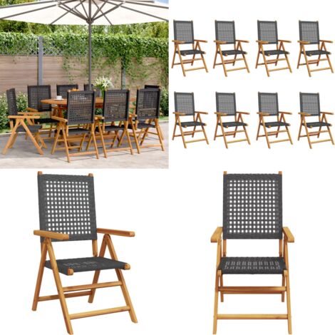 Sedie Giardino Reclinabili 8pz Nere Polyrattan e Legno Massello - Sedie da giardino in legno - Sedie da giardino in rattan