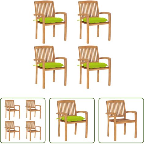 Sedie impilabili -  Sedie da Giardino Impilabili 4 pz con Cuscini Massello di Teak