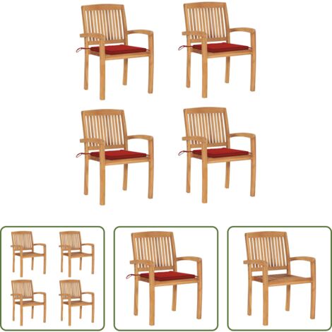 Sedie impilabili -  Sedie da Giardino Impilabili 4 pz con Cuscini Massello di Teak