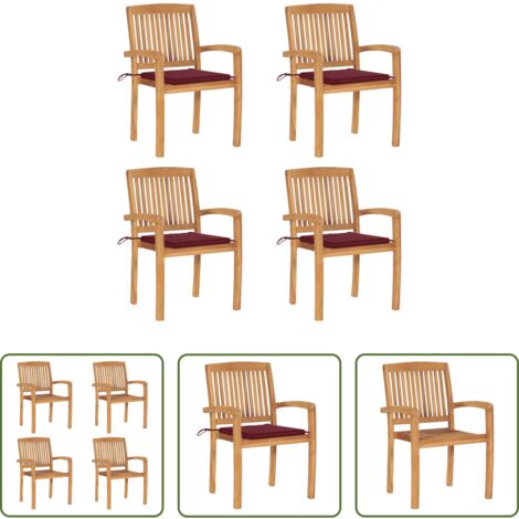 Sedie impilabili -  Sedie da Giardino Impilabili 4 pz con Cuscini Massello di Teak