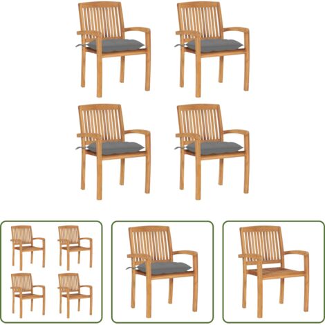 Sedie impilabili -  Sedie da Giardino Impilabili 4 pz con Cuscini Massello di Teak