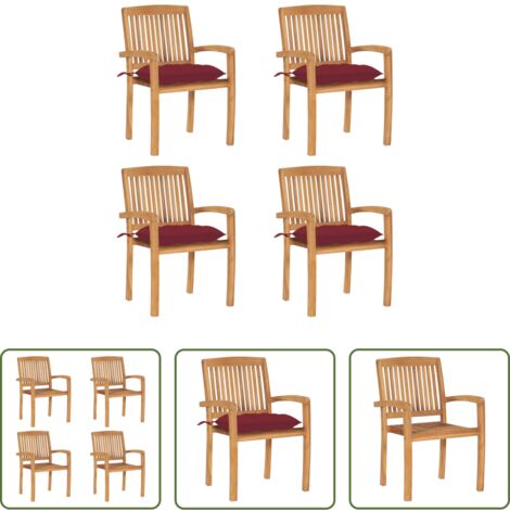 Sedie impilabili -  Sedie da Giardino Impilabili 4 pz con Cuscini Massello di Teak