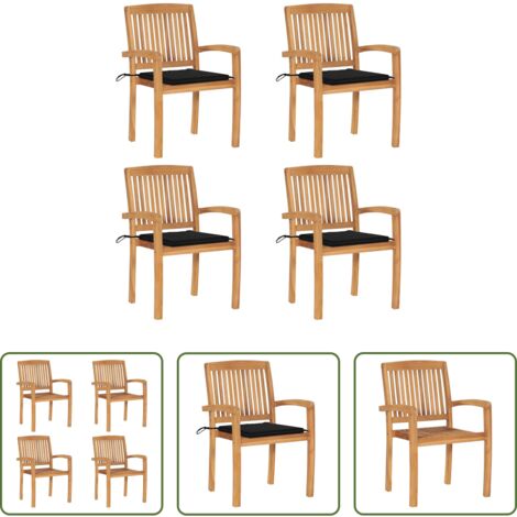 Sedie impilabili -  Sedie da Giardino Impilabili 4 pz con Cuscini Massello di Teak