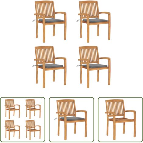 Sedie impilabili -  Sedie da Giardino Impilabili 4 pz con Cuscini Massello di Teak