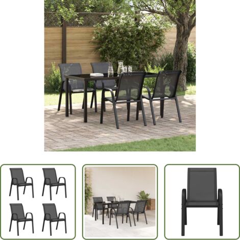 Sedie impilabili -  Sedie da Giardino Impilabili 4 pz in Tessuto Textilene Nero