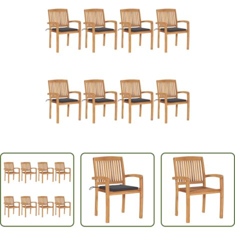 Sedie impilabili -  Sedie da Giardino Impilabili 8 pz con Cuscini Massello di Teak